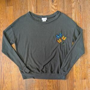 Vintage Y2K  Wet Seal  2000s Butterfly Embroidered Cropped Sweatshirt